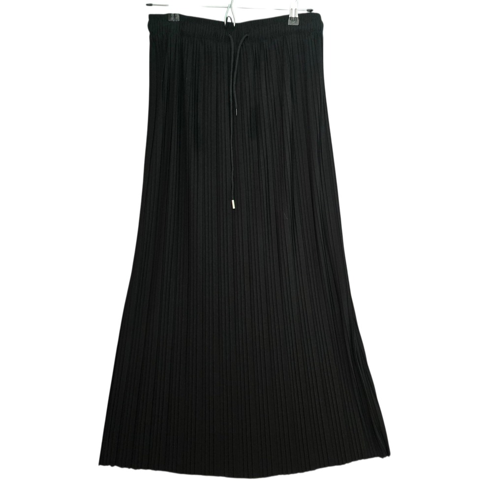 Goth‎ Black Pleated Maxi Skirt Small Accordion Pleat Long Skirt Dressy Minimal